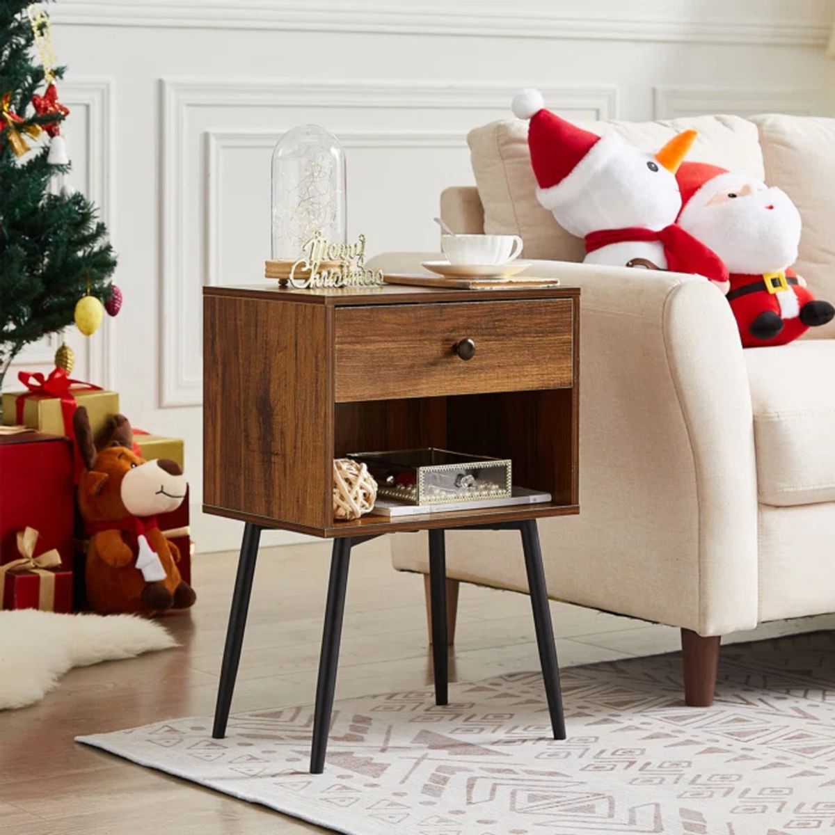 TU MESITA - Velador Mesa de Noche Atlantis color Marrón 1 cajón TU MESITA