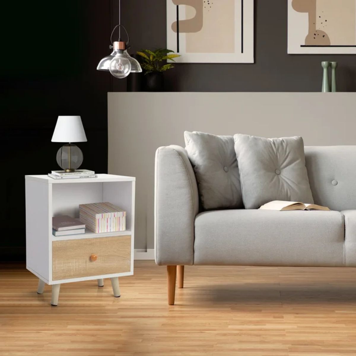 TU MESITA - Velador Mesa de Noche Delta color BlancoDuna 1 cajón TU MESITA