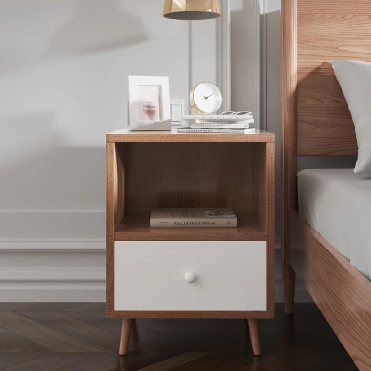 TU MESITA - Velador Mesa de Noche Delta color MarrónBlanco 1 cajón TU MESITA