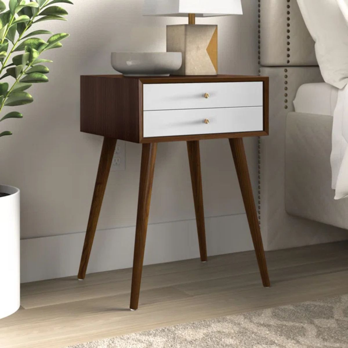TU MESITA - Velador Mesa de Noche Nora color MarrónBlanco 1 cajón TU MESITA