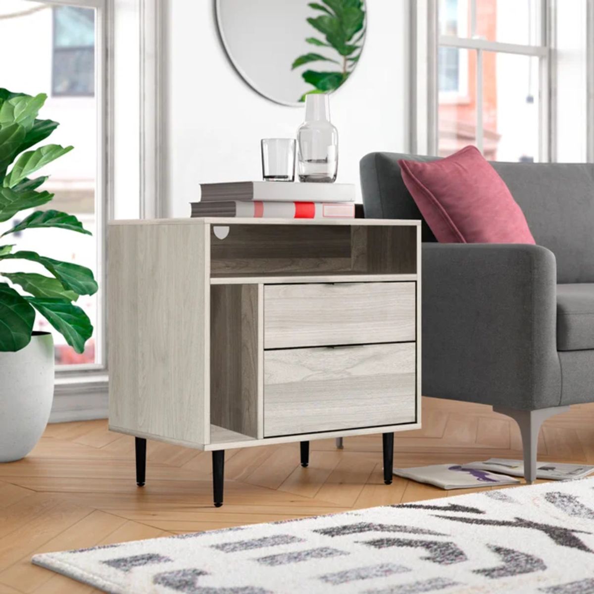 TU MESITA - Velador Clásico Venus color Ceniza 2 cajones TU MESITA