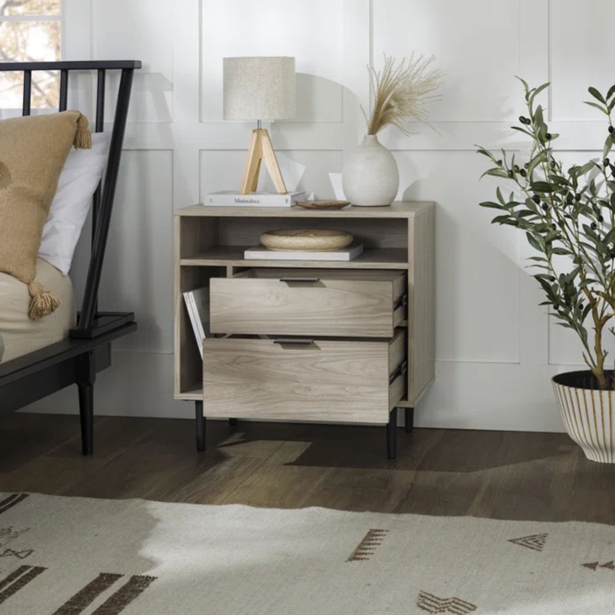 TU MESITA - Velador Clásico Venus color Ceniza 2 cajones TU MESITA