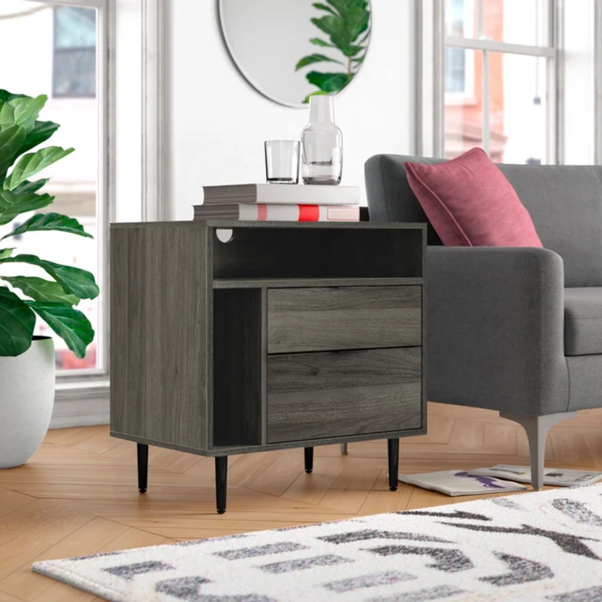 TU MESITA - Velador Clásico Venus color Gris oscuro 2 cajones TU MESITA