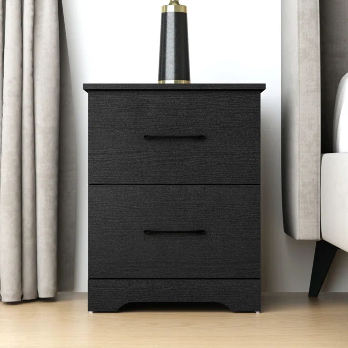 TU MESITA - Velador Mesa de Noche Kenia color Negro 2 cajones TU MESITA