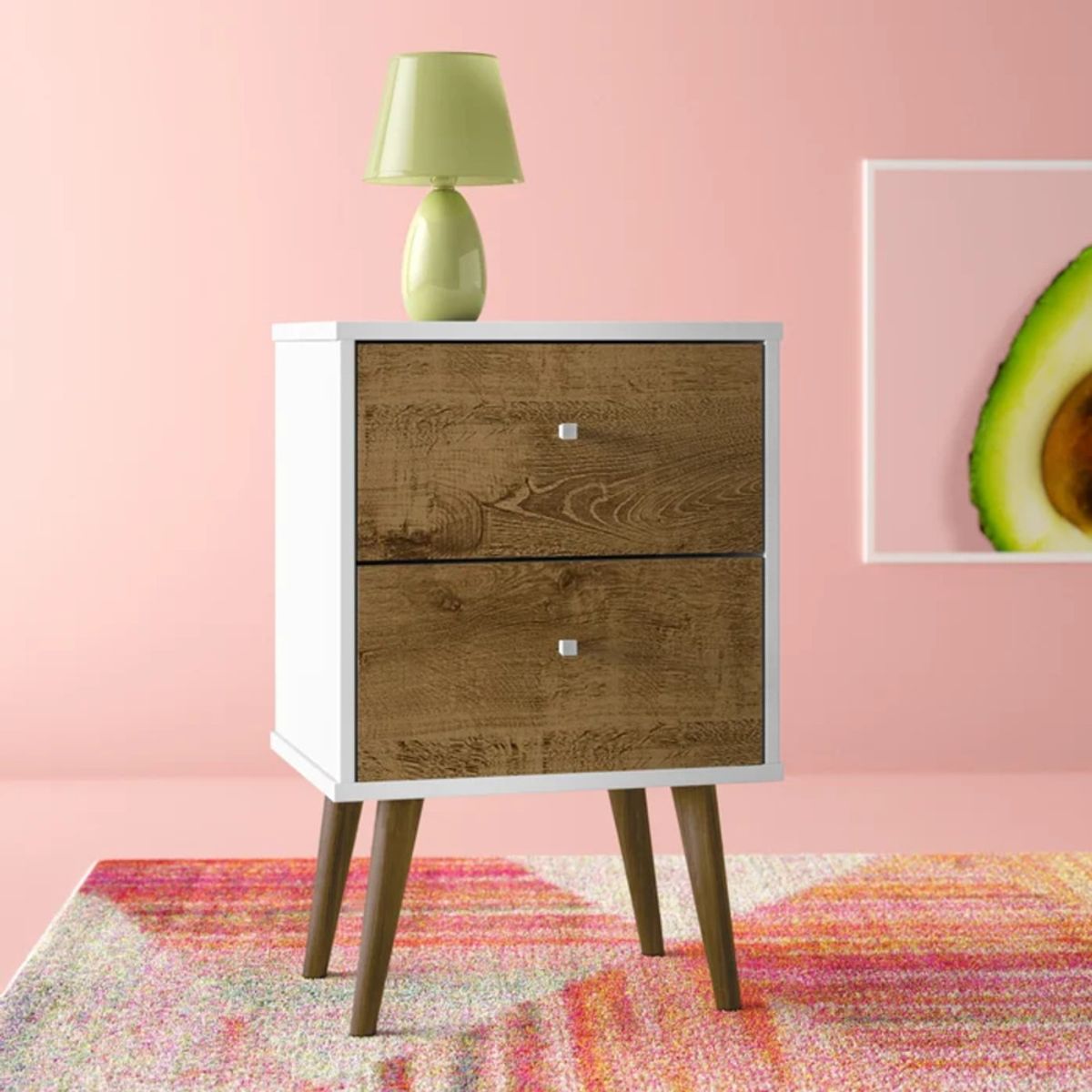 TU MESITA - Velador Mesa de Noche Karim color BlancoMarrón 2 cajones TU MESITA