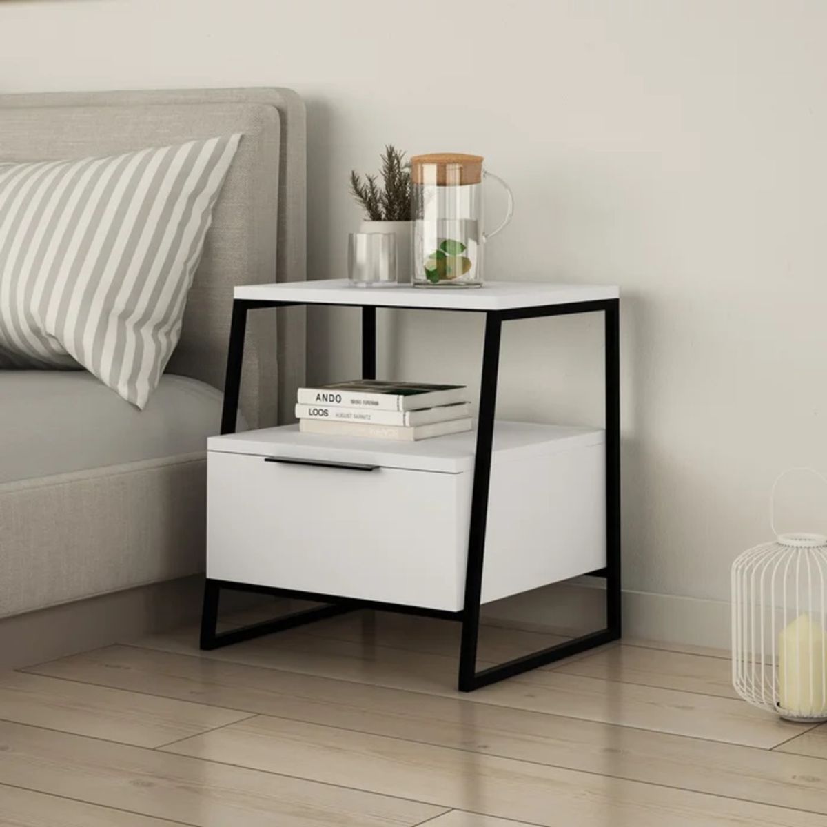 TU MESITA - Velador Industrial Román color Blanco 1 cajón TU MESITA