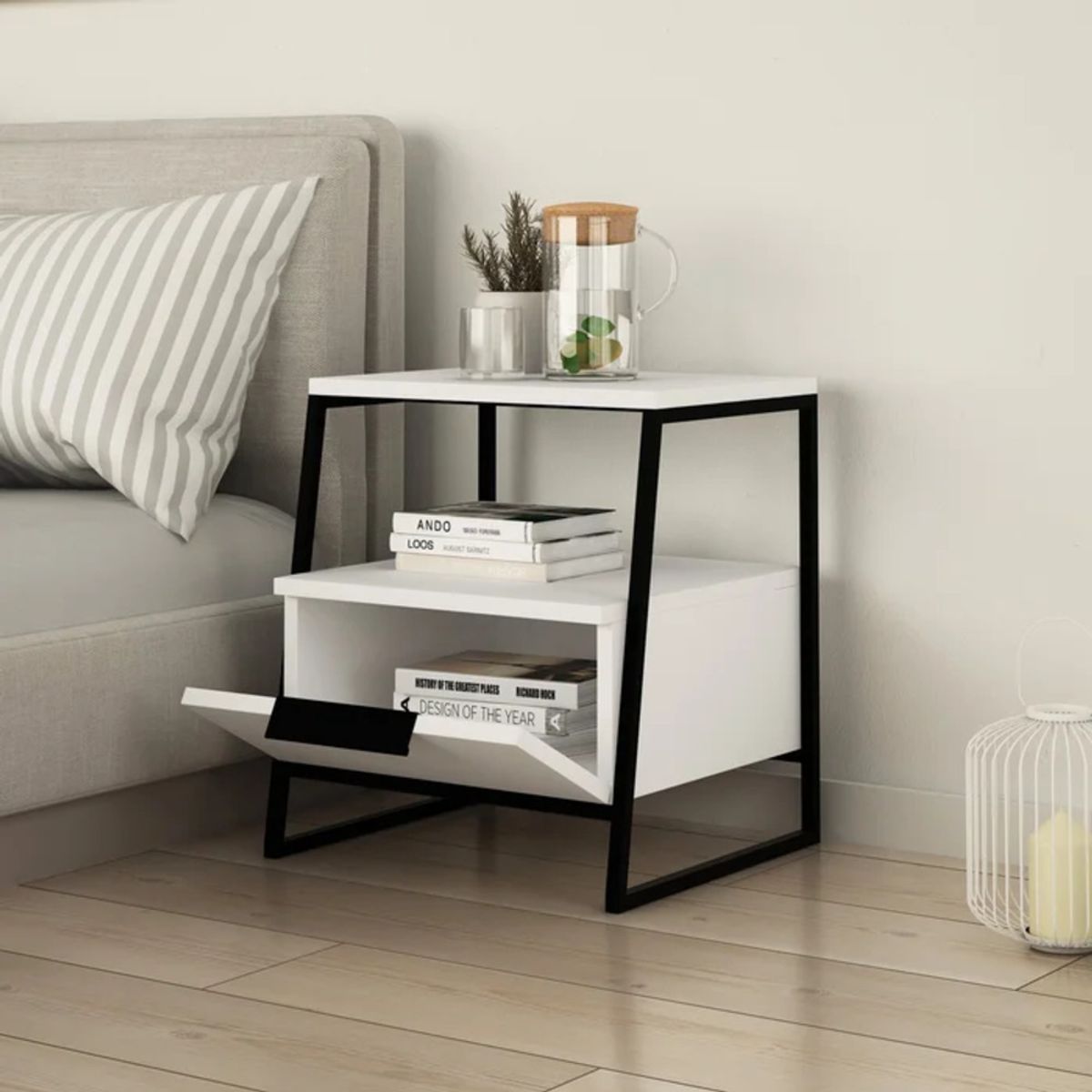 TU MESITA - Velador Industrial Román color Blanco 1 cajón TU MESITA