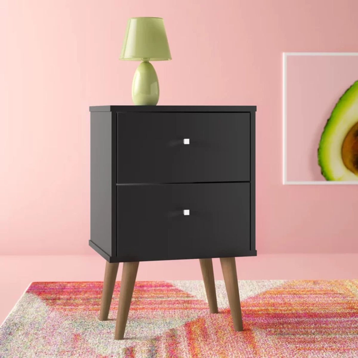 TU MESITA - Velador Mesa de Noche Karim color Negro 2 cajones TU MESITA