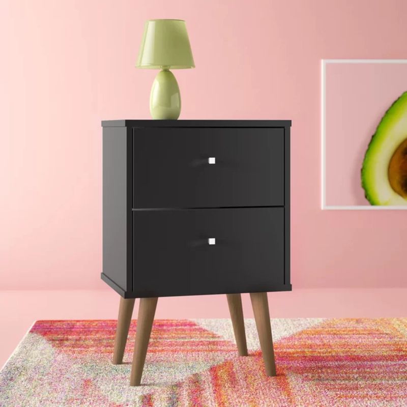 TU MESITA - Velador Mesa de Noche Karim color Negro 2 cajones TU MESITA