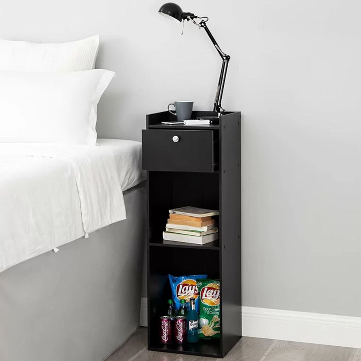 TU MESITA - Velador Alto Mirlo color Negro 1 cajón TU MESITA