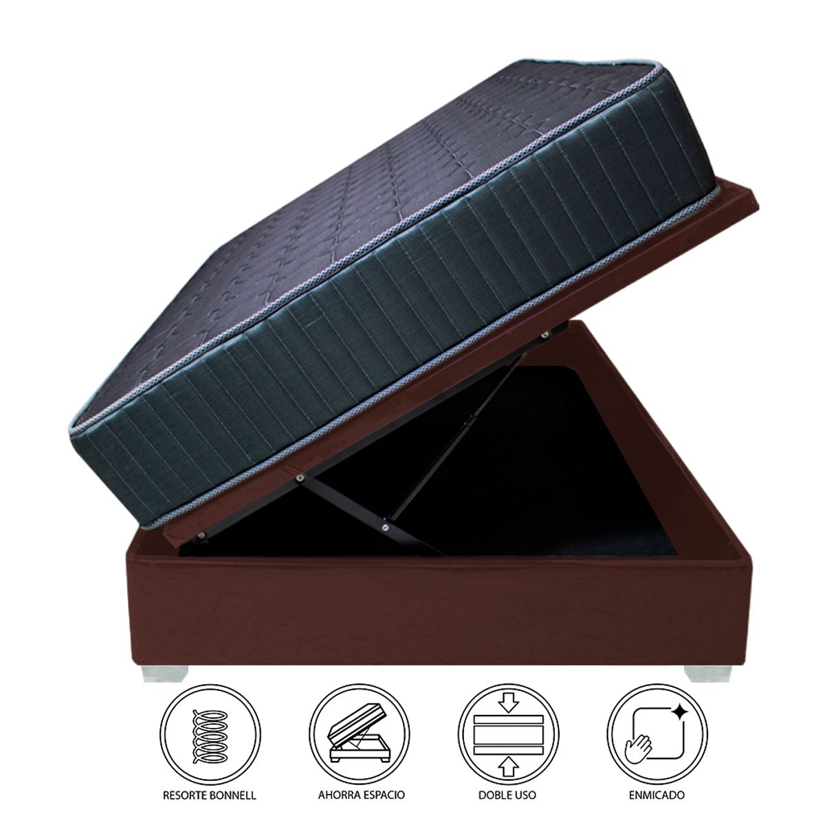 BARAKA HOME - Cama Box Espacio Trento Dual Rest 1.5 plz - Chocolate