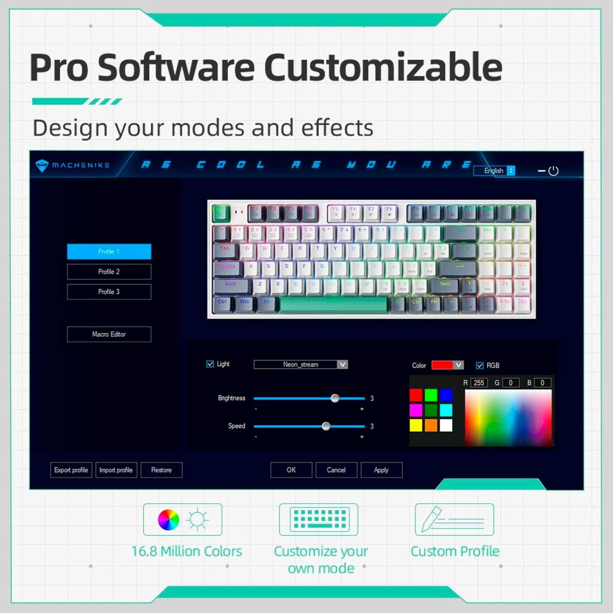 MACHENIKE - Teclado Gamer Machenike Mecánico K500 Sp Brown Switch K500-B94 White