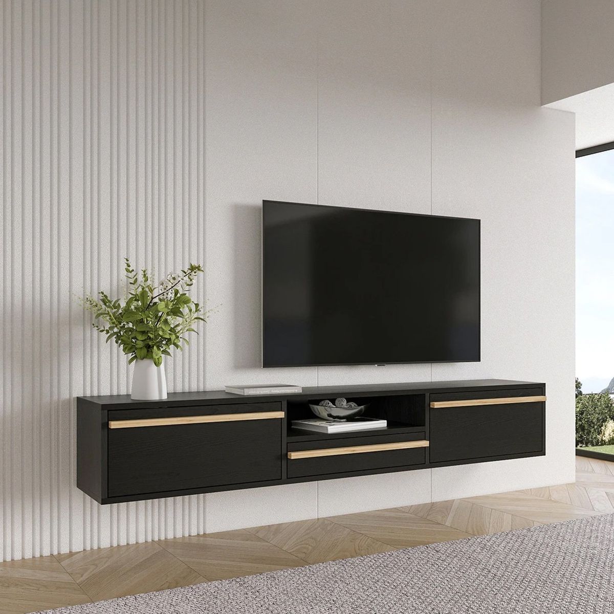VENTITAS HOME - Mesa de TV Flotante 70“ Almendra Ventitas Home Color Negro