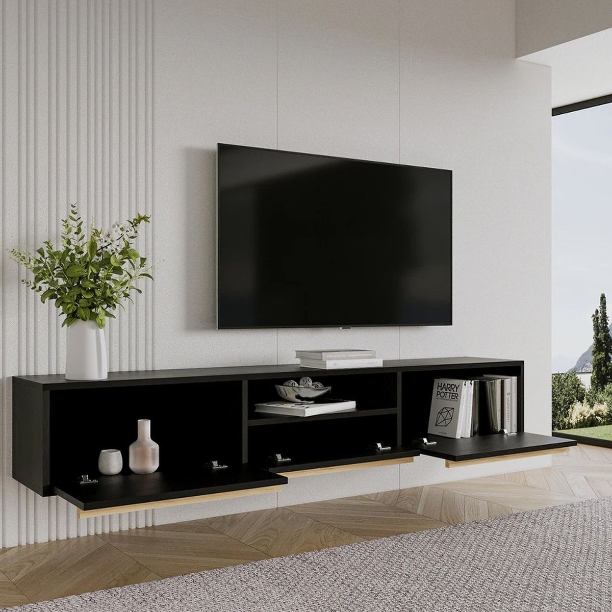 VENTITAS HOME - Mesa de TV Flotante 70“ Almendra Ventitas Home Color Negro