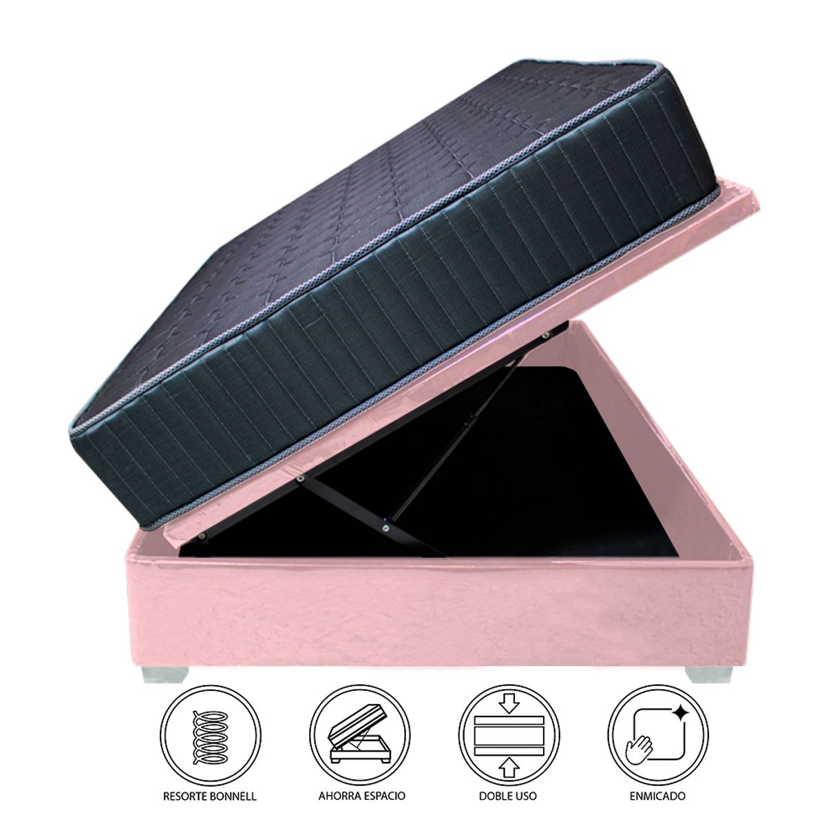 BARAKA HOME - Cama Box Espacio Trento Dual Rest 1.5 plz - Rosado