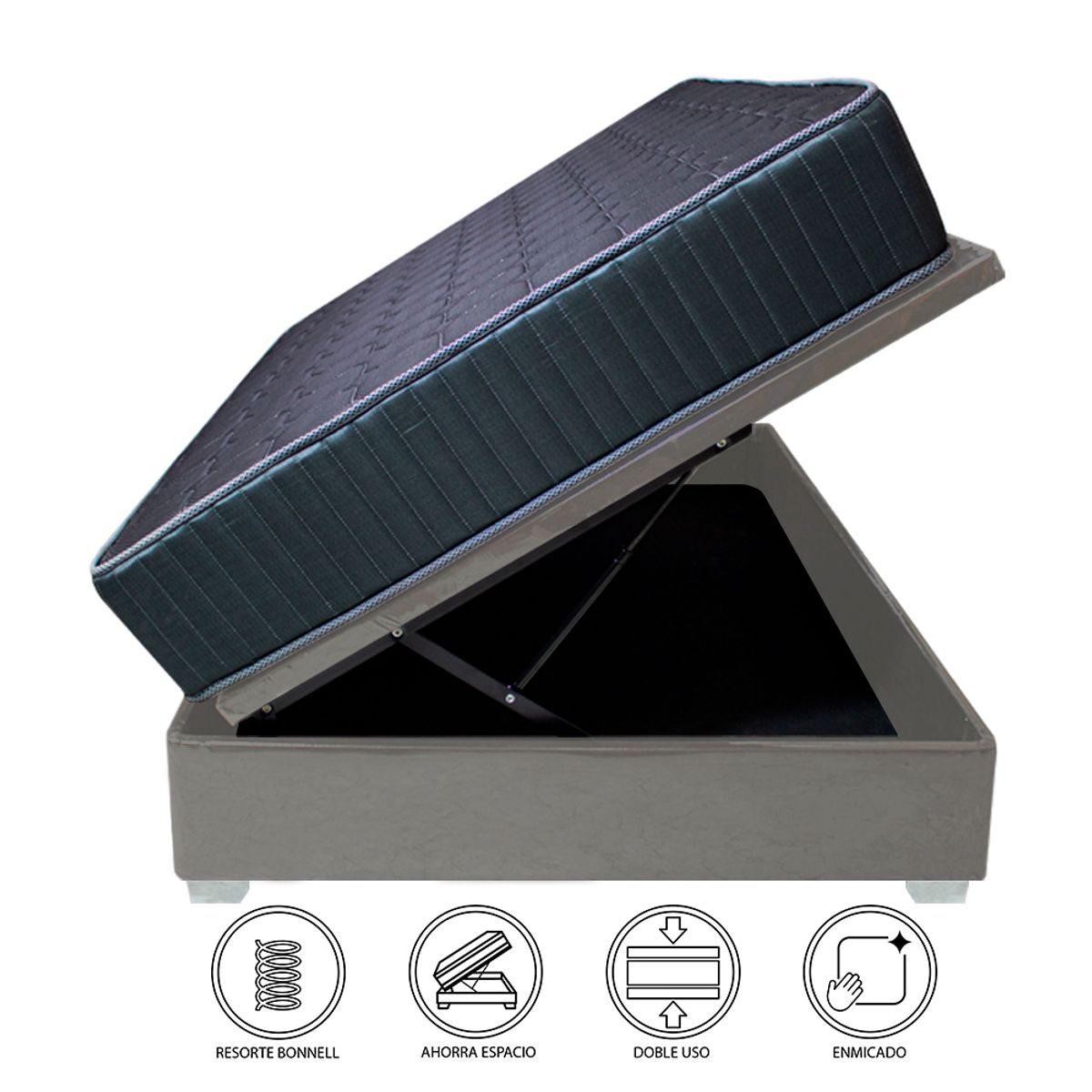 BARAKA HOME - Cama Box Espacio Trento Dual Rest 2 plz - Gris oscuro