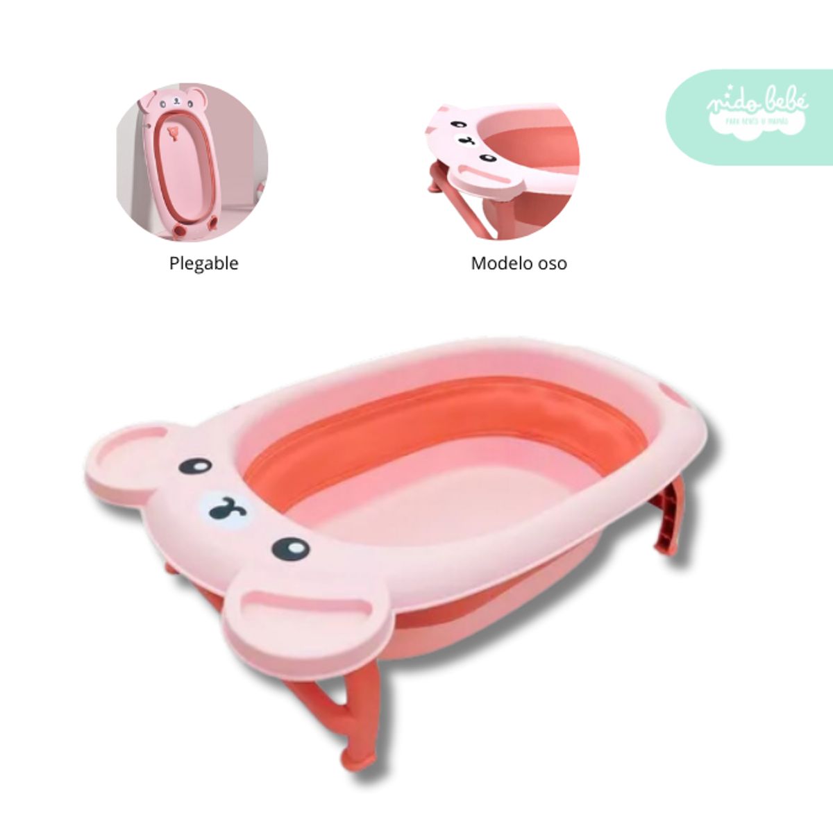 GENERICO - Bañera Plegable de Bebe modelo Osito Rosado