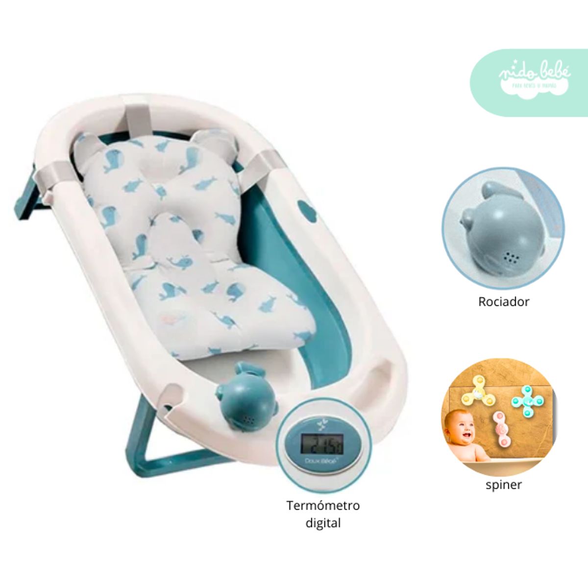 GENERICO - Bañera Plegable de Bebe modelo Duox Digital Azul