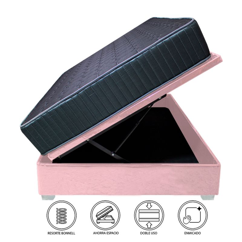 BARAKA HOME - Cama Box Espacio Trento Dual Rest 2 plz - Rosado