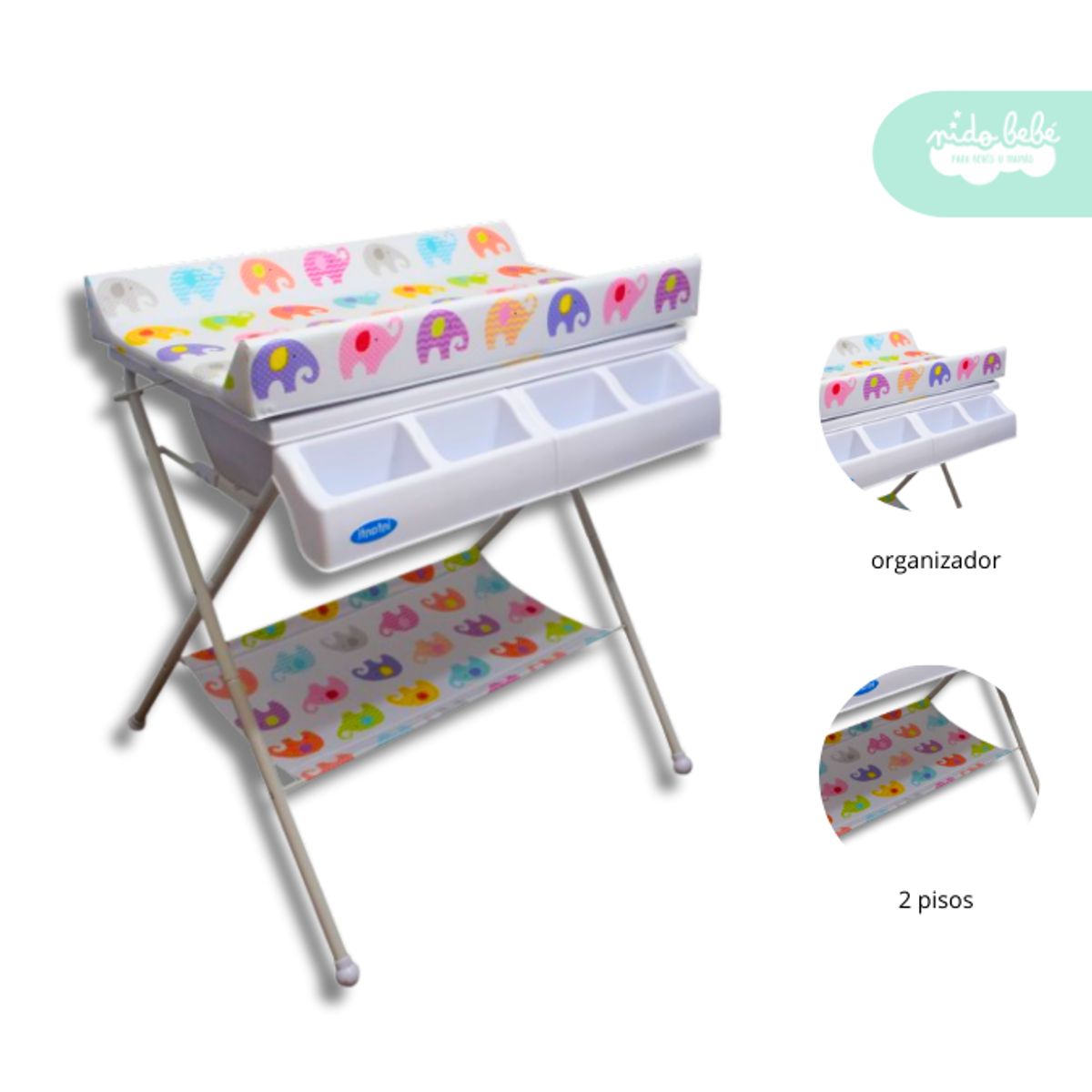 GENERICO - Bañera Cambiador Plegable de Bebé modelo Elefantitos