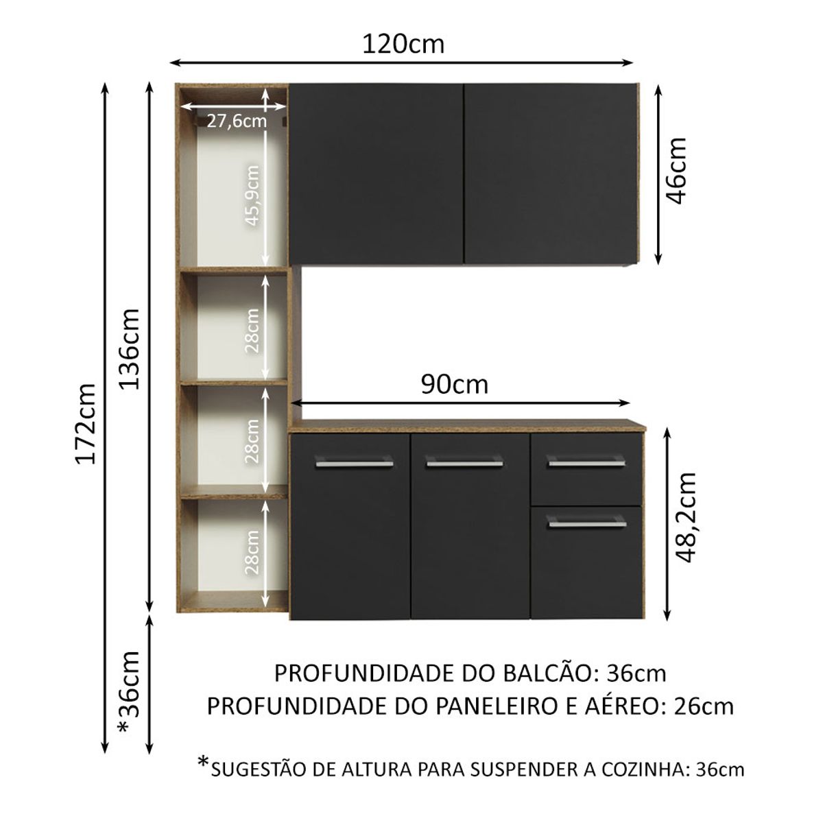 MADESA - Mueble de Cocina Compacta Elevada Easy 120 cm - Con Encimera