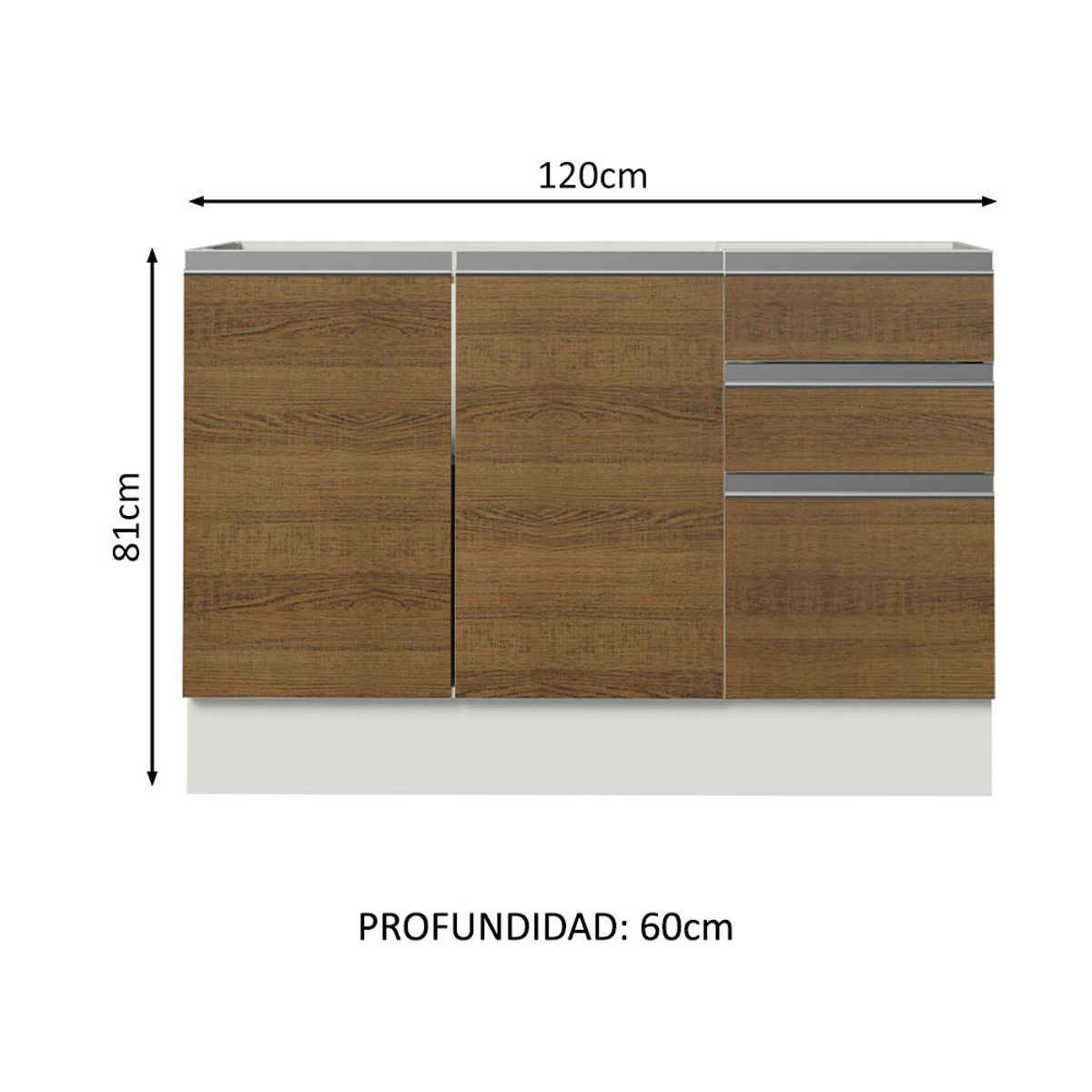 MADESA - Mueble de Cocina Glamy 2 Puertas 3 Cajones 120 cm x 60 cm