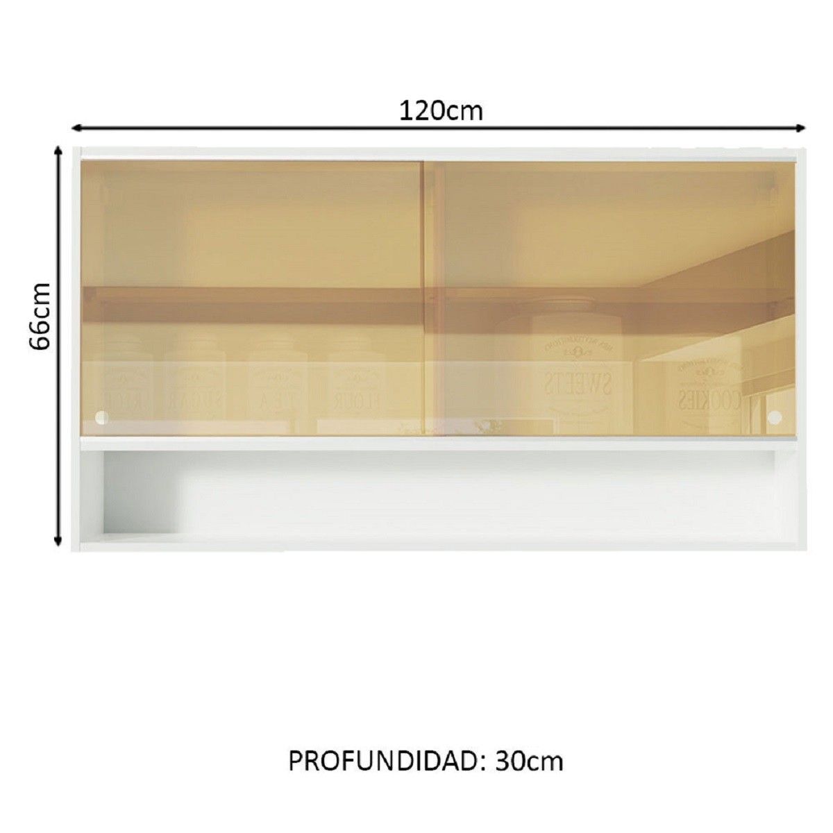 MADESA - Alacena de Cocina Glamy 120 cm 2 Puertas Corredizas de Cristal Reflex