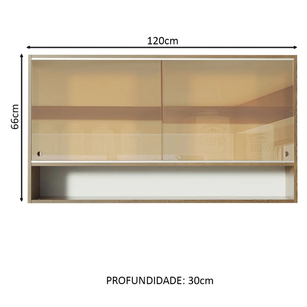 MADESA - Alacena de Cocina Glamy 120 cm 2 Puertas Corredizas de Cristal Reflex
