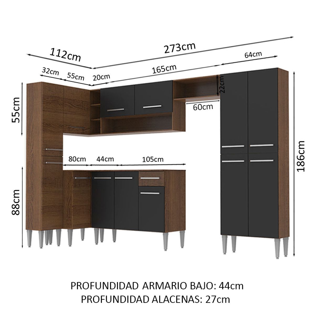 MADESA - Mueble de Cocina Integral de Esquina Emilly Love 385 cm