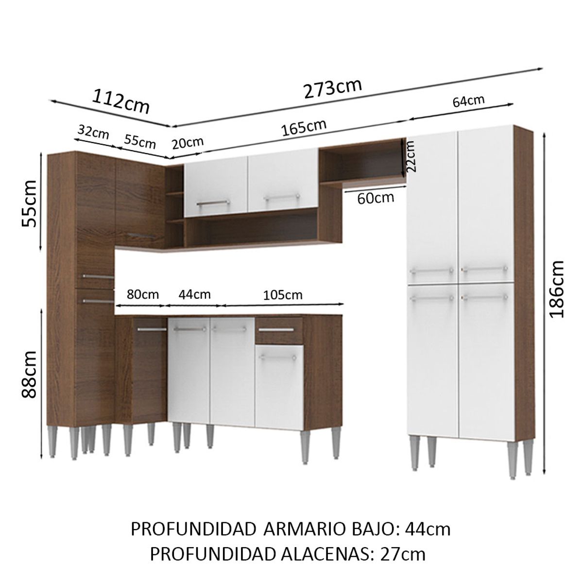 MADESA - Mueble de Cocina Integral de Esquina Emilly Love 385 cm