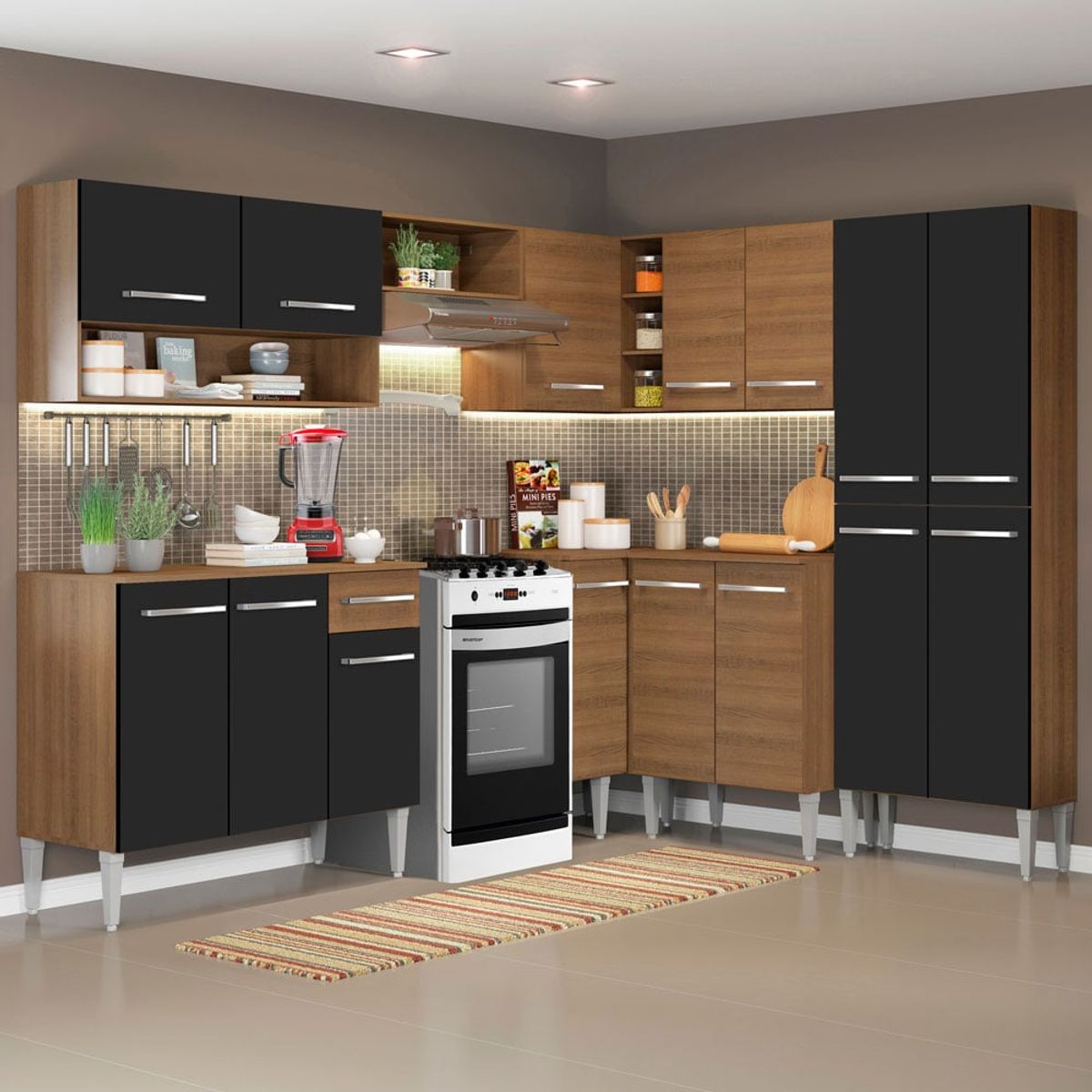 MADESA - Mueble de Cocina Integral de Esquina Emilly Ice 417 cm