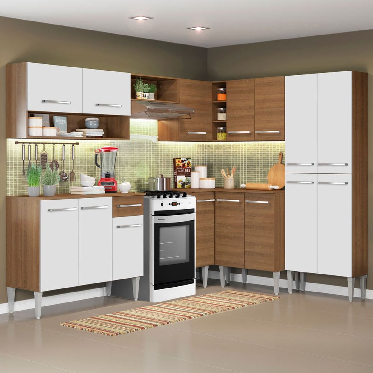 MADESA - Mueble de Cocina Integral de Esquina Emilly Ice 417 cm