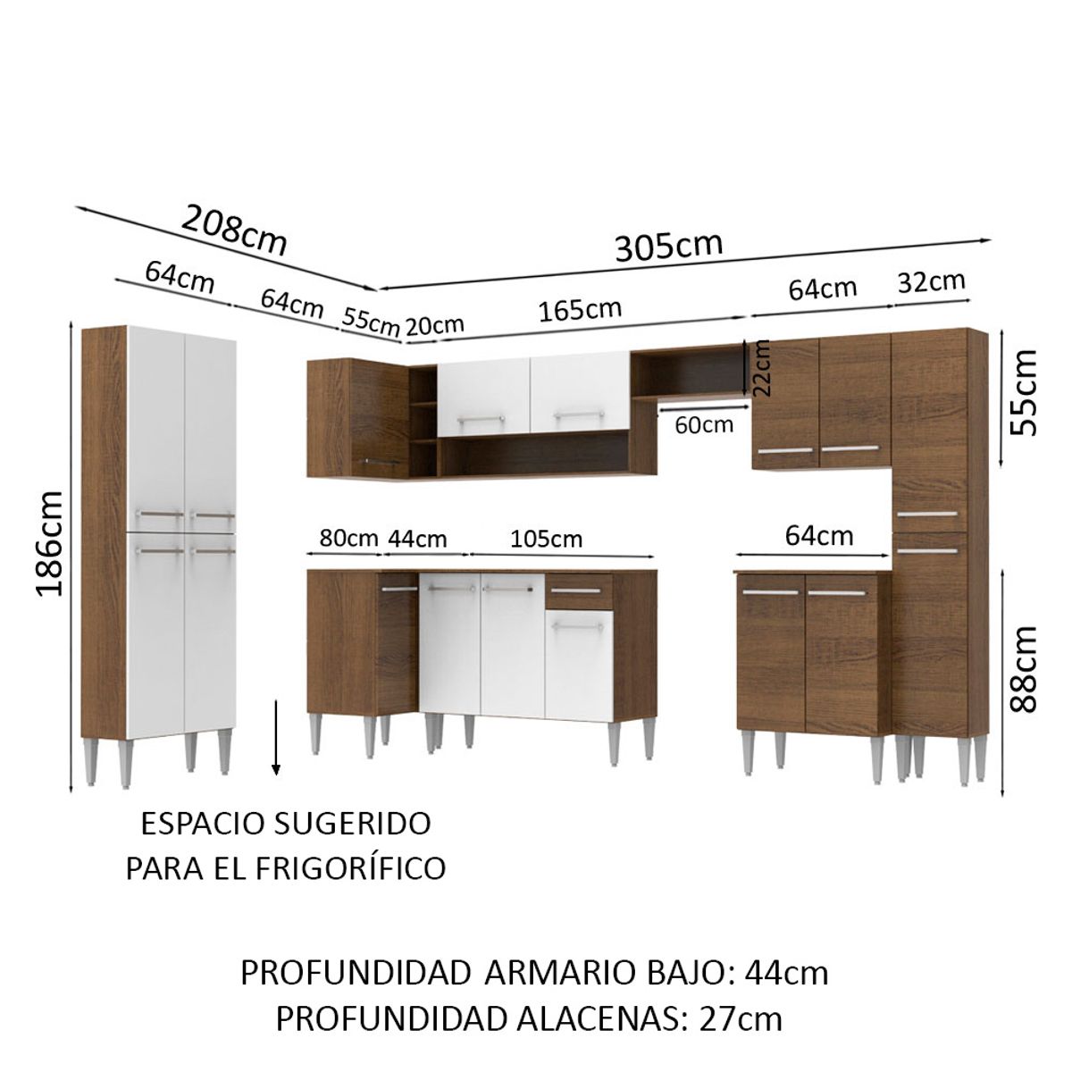 MADESA - Mueble de Cocina Integral de Esquina Emilly Live 513 cm