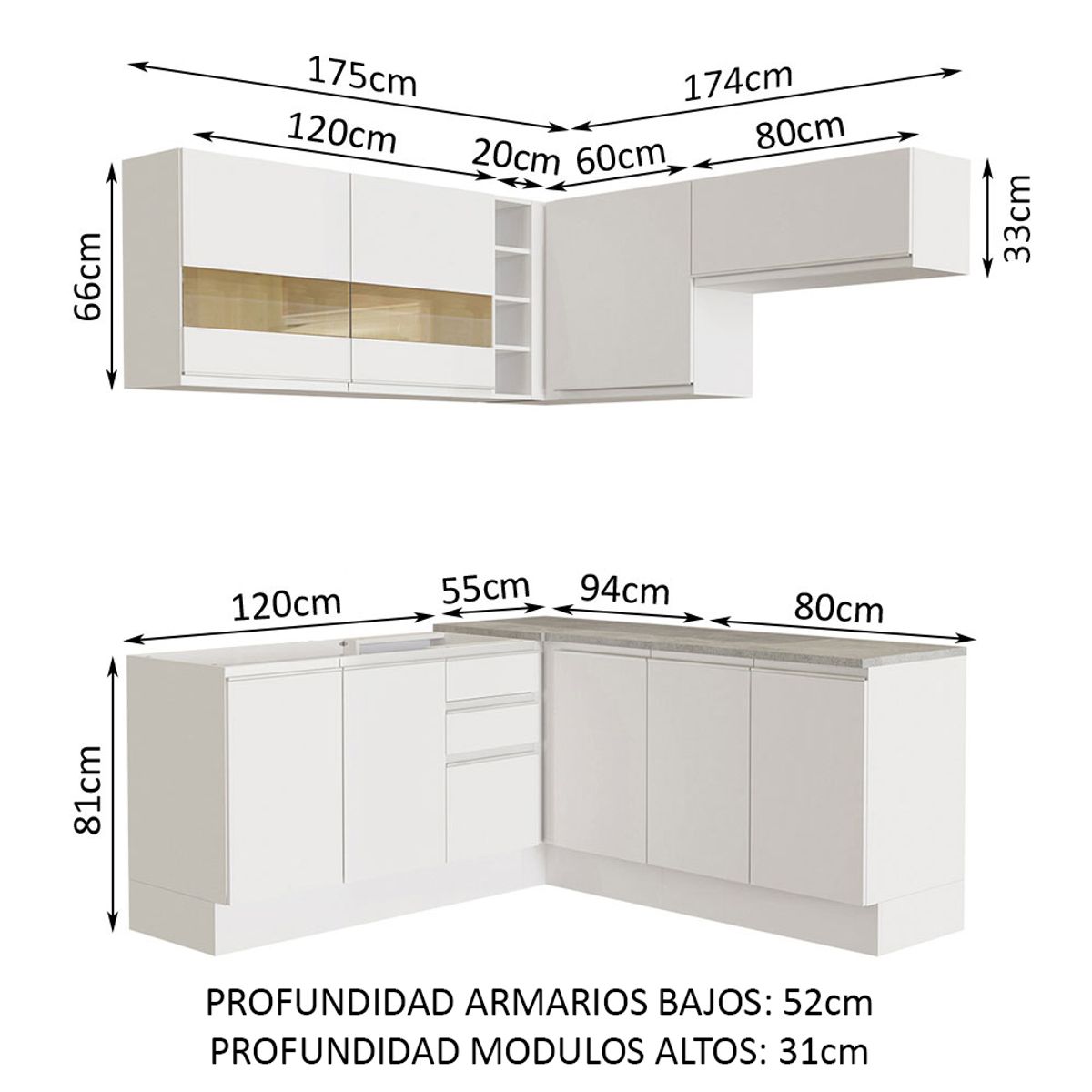 MADESA - Mueble de Cocina Integral de Esquina Glamy 349 cm 01