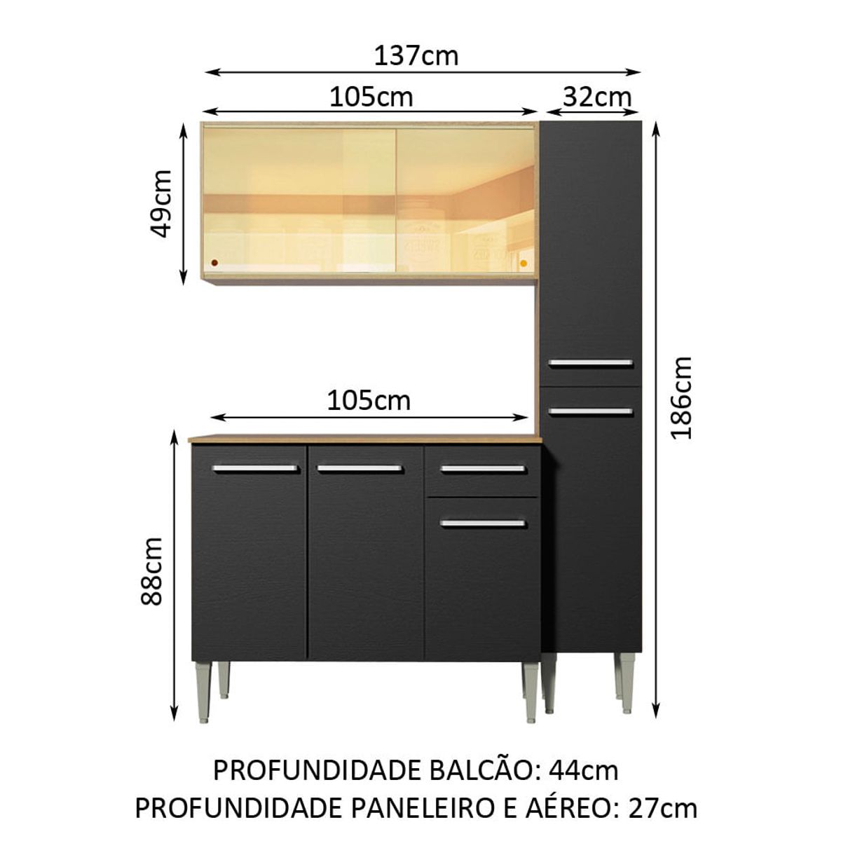 MADESA - Mueble de Cocina Integral Emilly Gold 137 cm