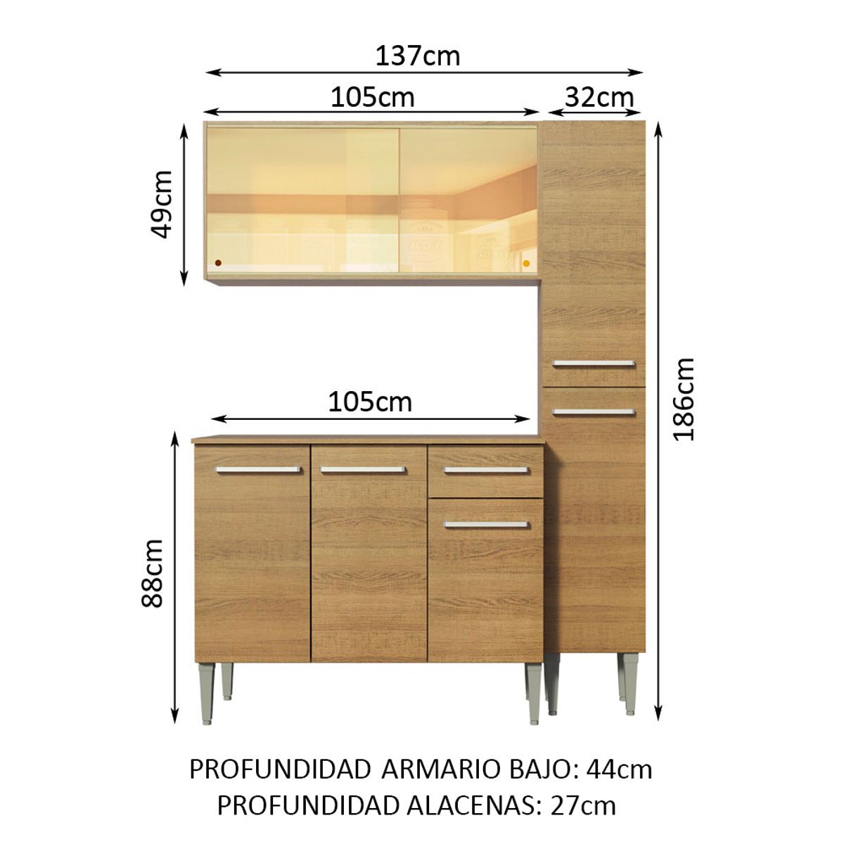 MADESA - Mueble de Cocina Integral Emilly Gold 137 cm