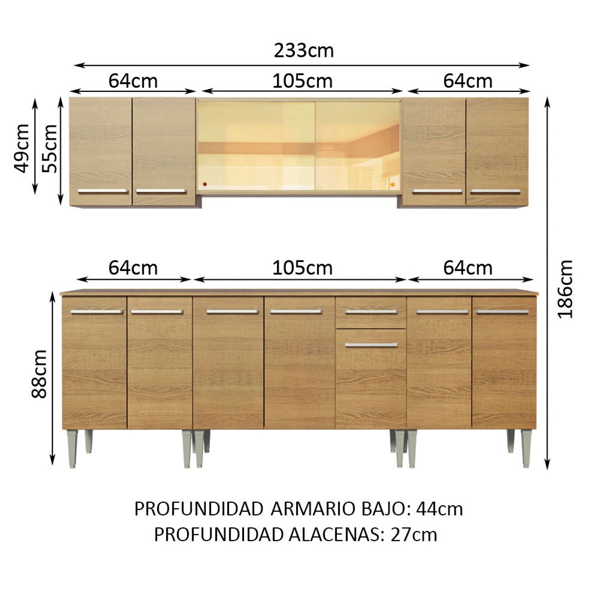 MADESA - Mueble de Cocina Integral Emilly Fire 233 cm