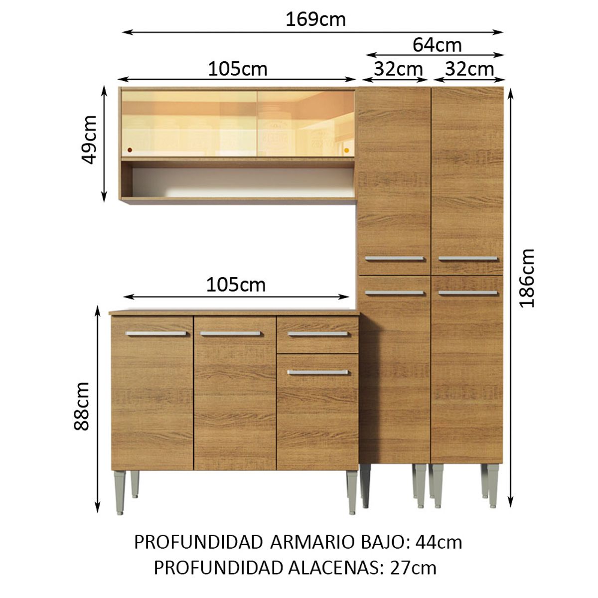 MADESA - Mueble de Cocina Integral Emilly Winter 169 cm