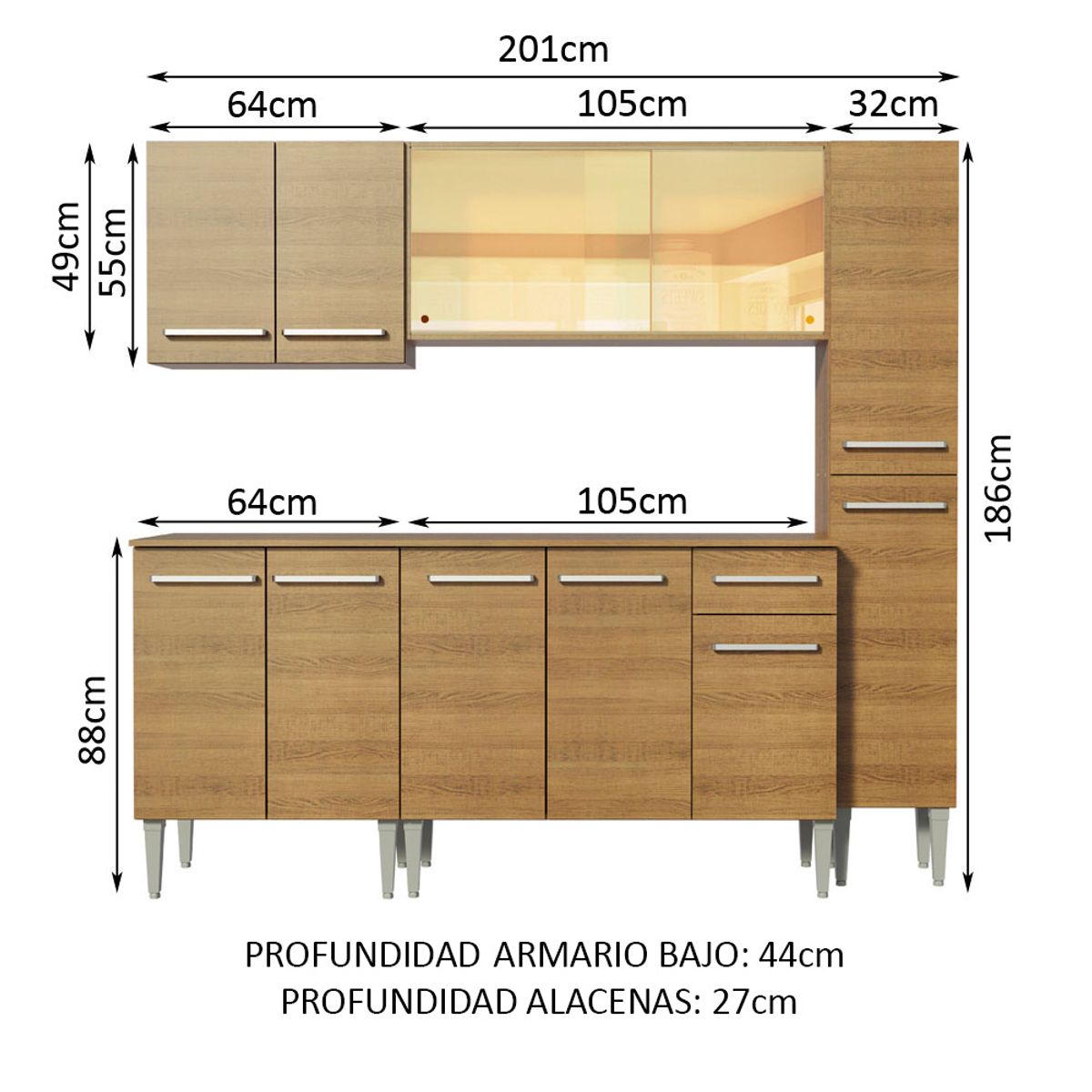 MADESA - Mueble de Cocina Integral Emilly West 201 cm