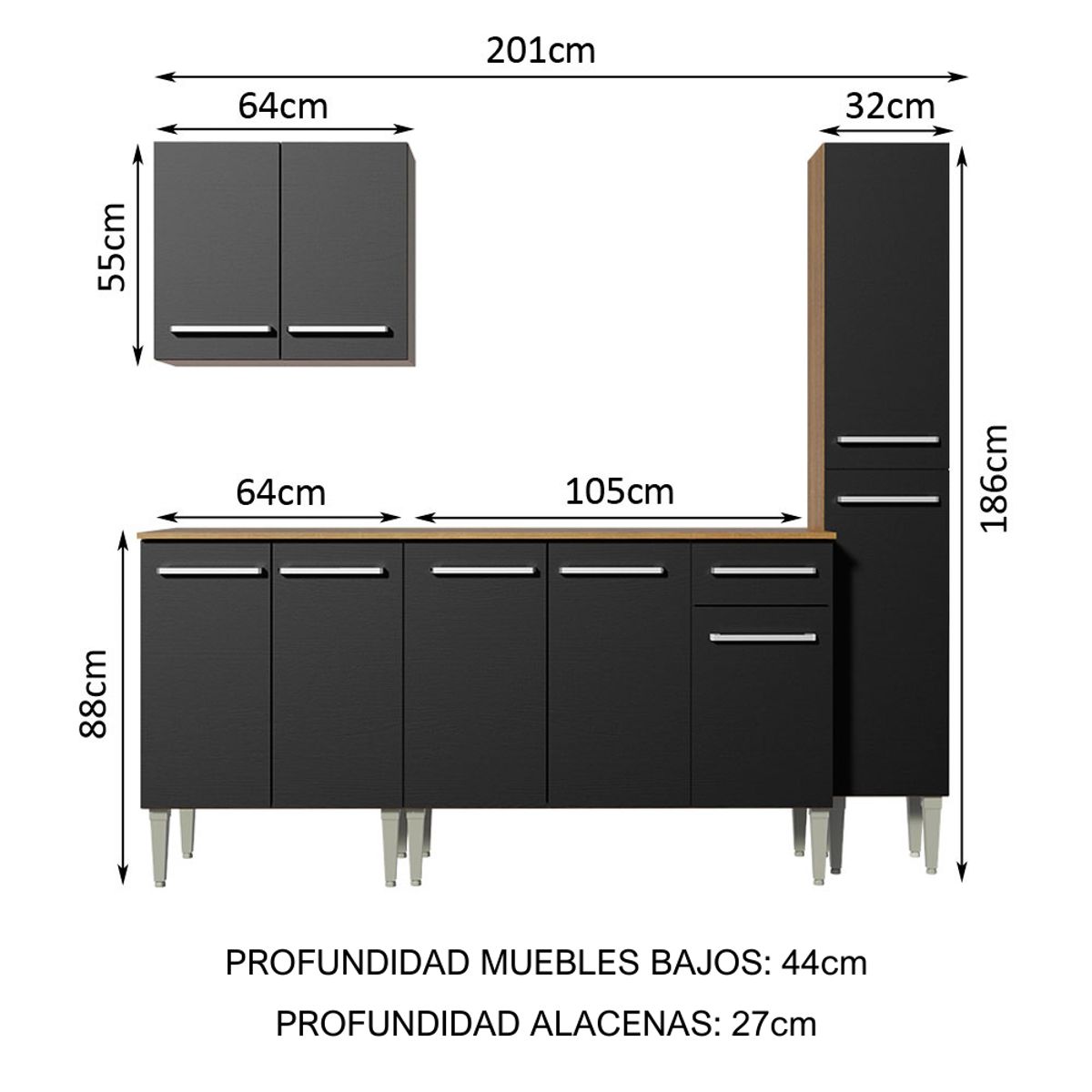 MADESA - Mueble de Cocina Integral Emilly Sing 201 cm