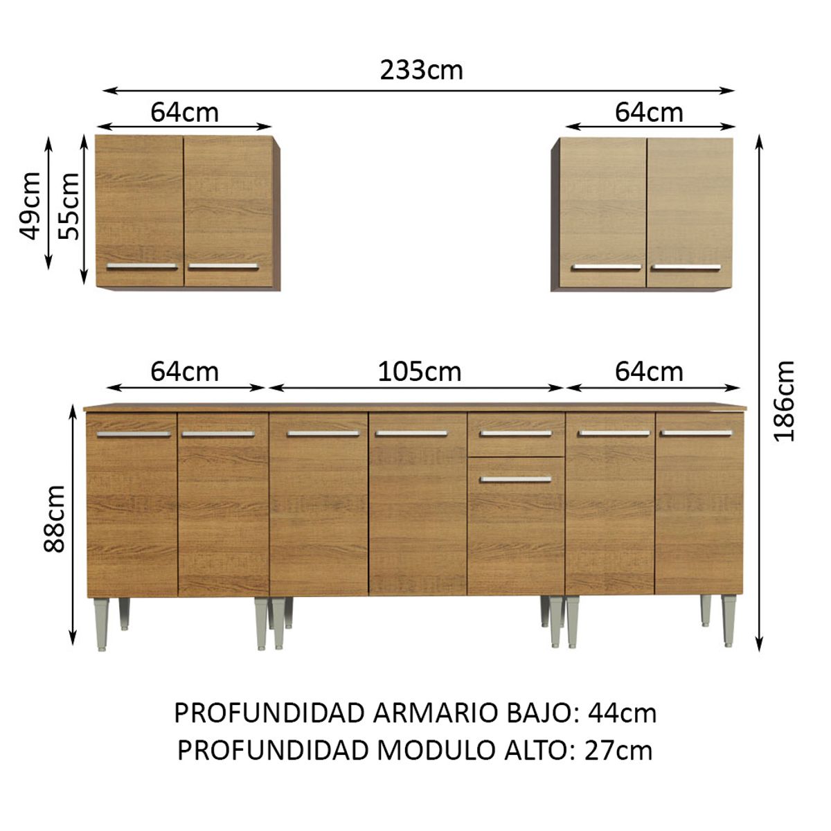 MADESA - Mueble de Cocina Integral Emilly King 233 cm