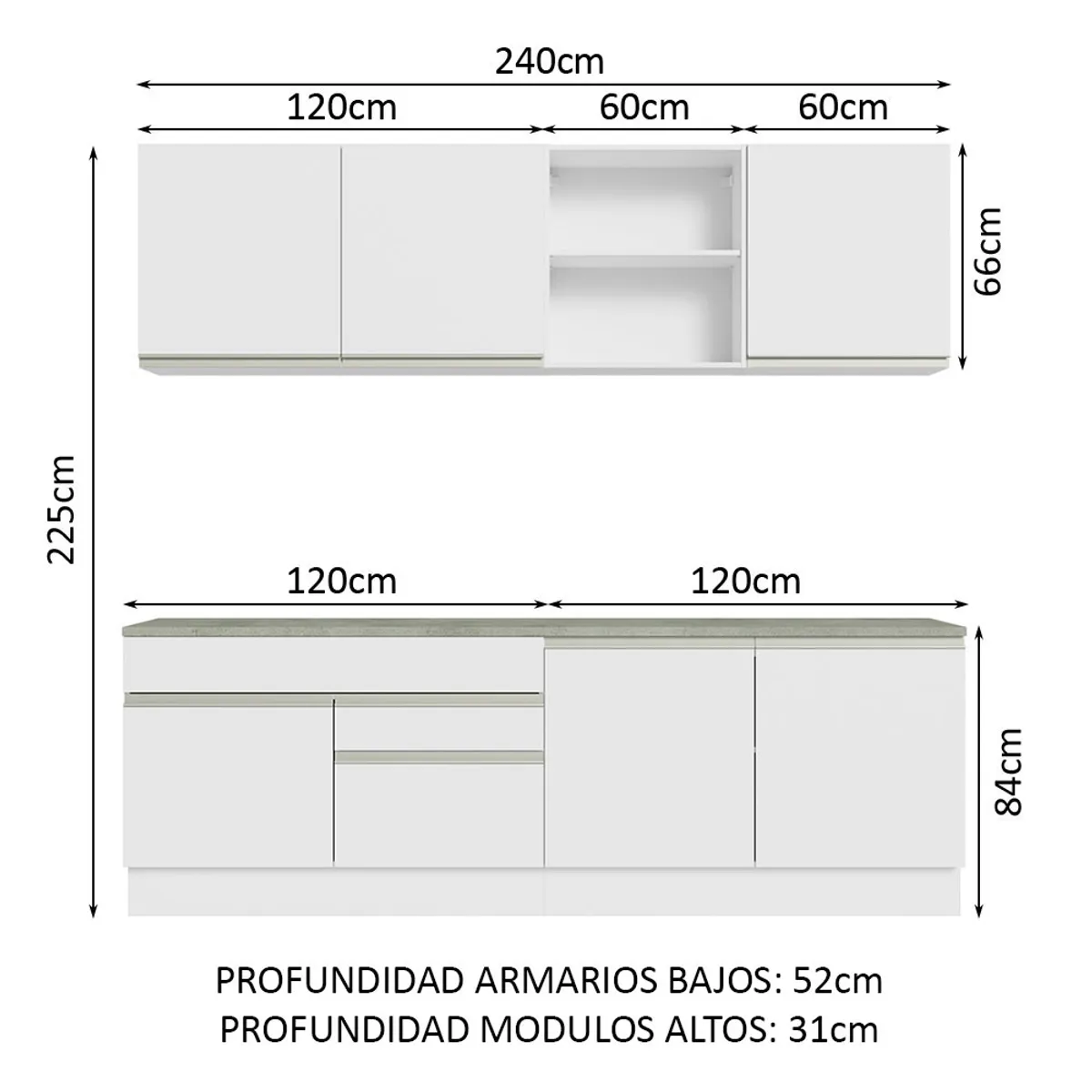 MADESA - Mueble de Cocina Integral Glamy 240 cm - Con Encimeras 06