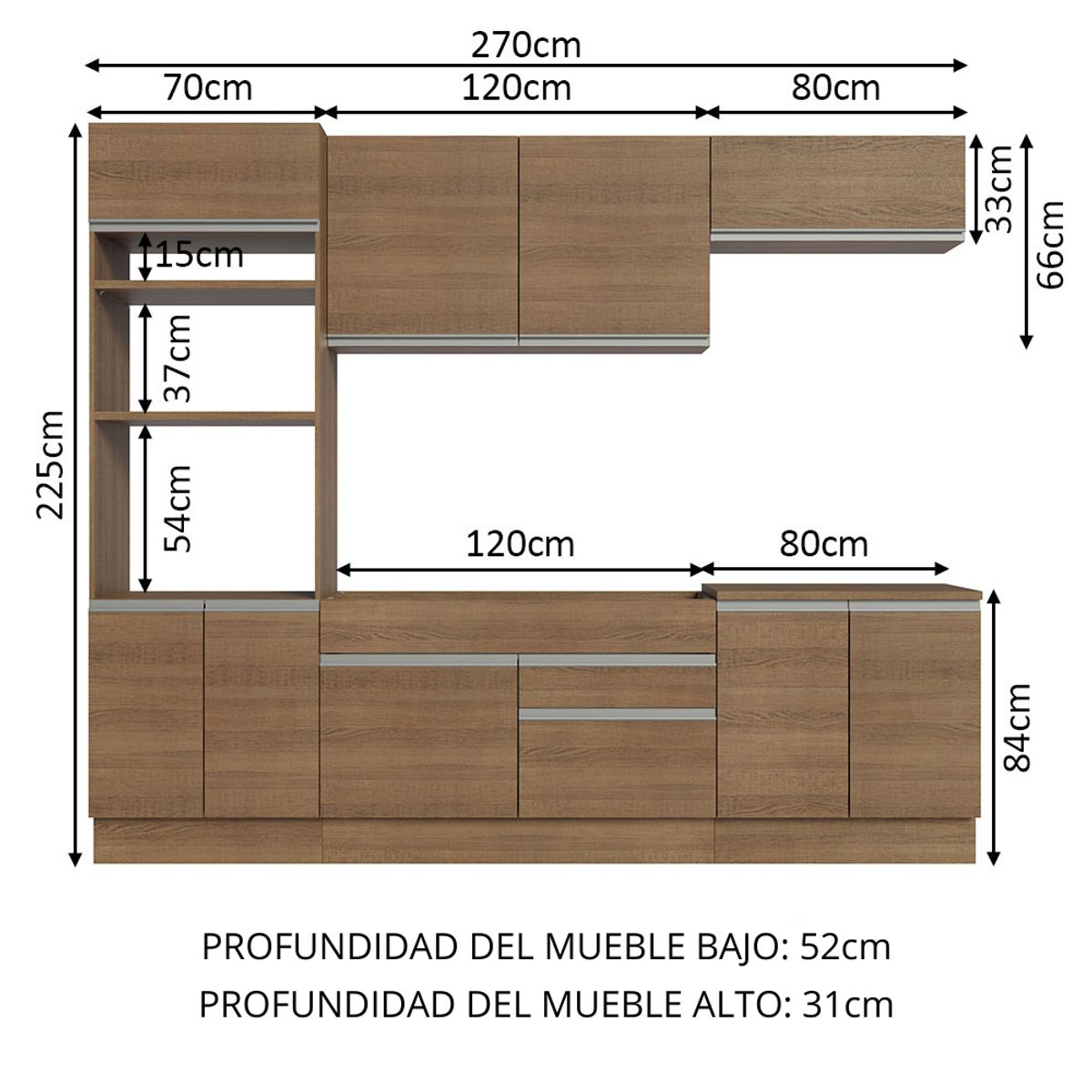 Mueble de Cocina Integral Glamy 270 cm 13, marca MADESA - Foto 2