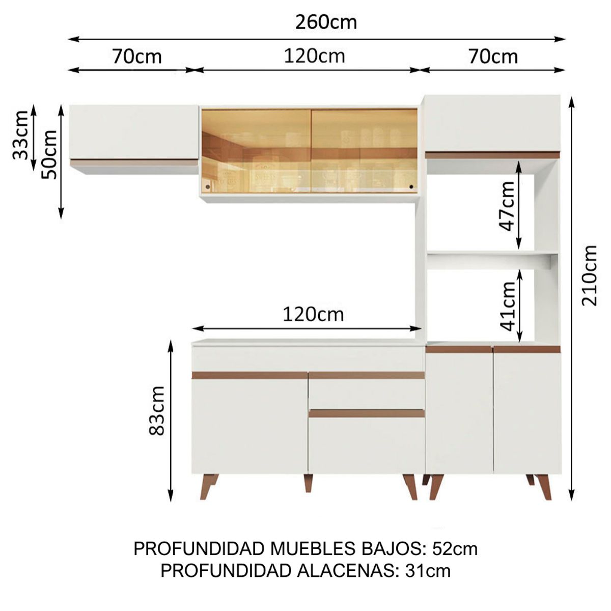 MADESA - Mueble de Cocina Integral Reims 260 cm - Con Encimera 01