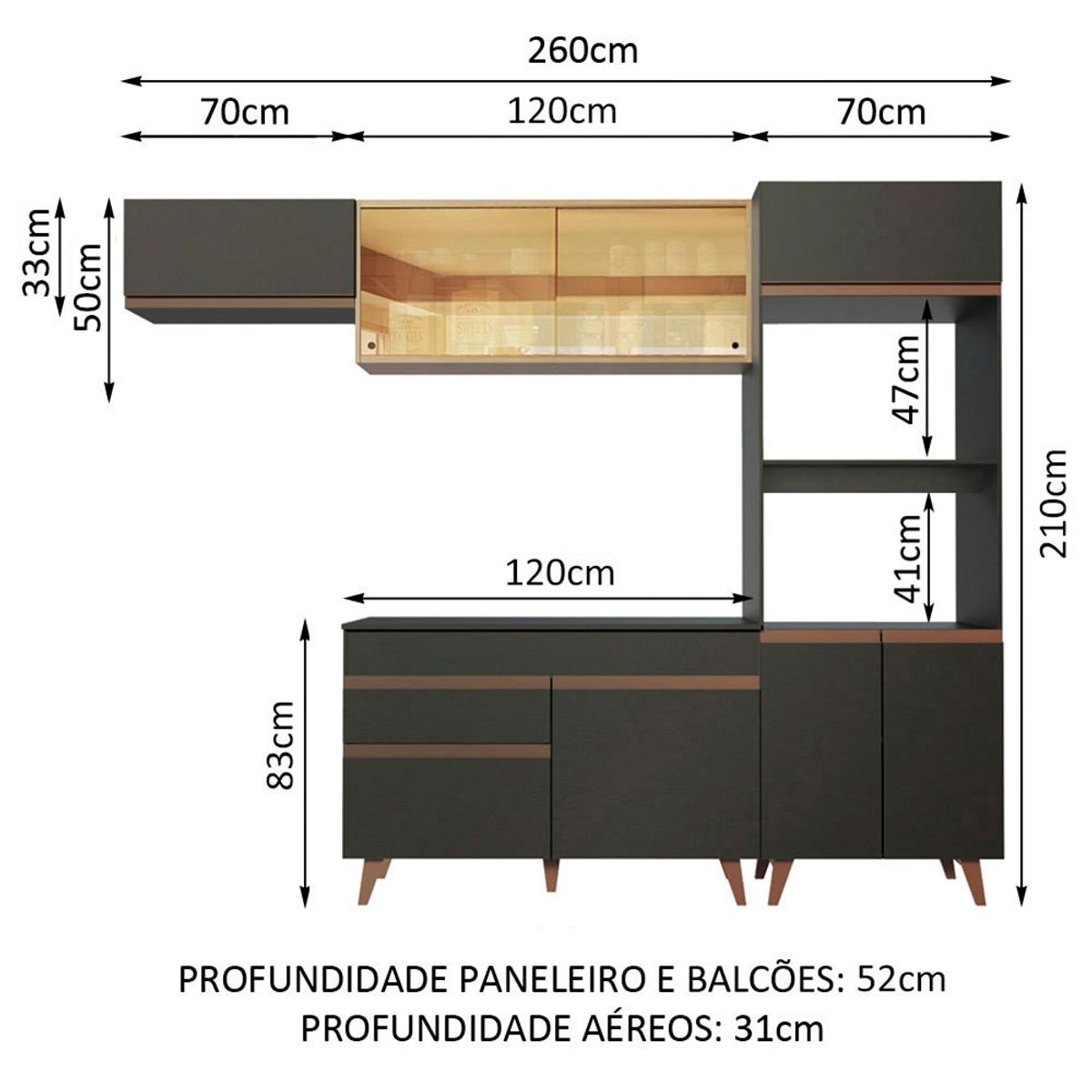 MADESA - Mueble de Cocina Integral Reims 260 cm - Con Encimera 01