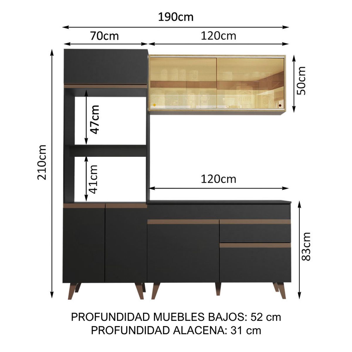 MADESA - Mueble de Cocina Integral Reims 190 cm - Con Encimera 02
