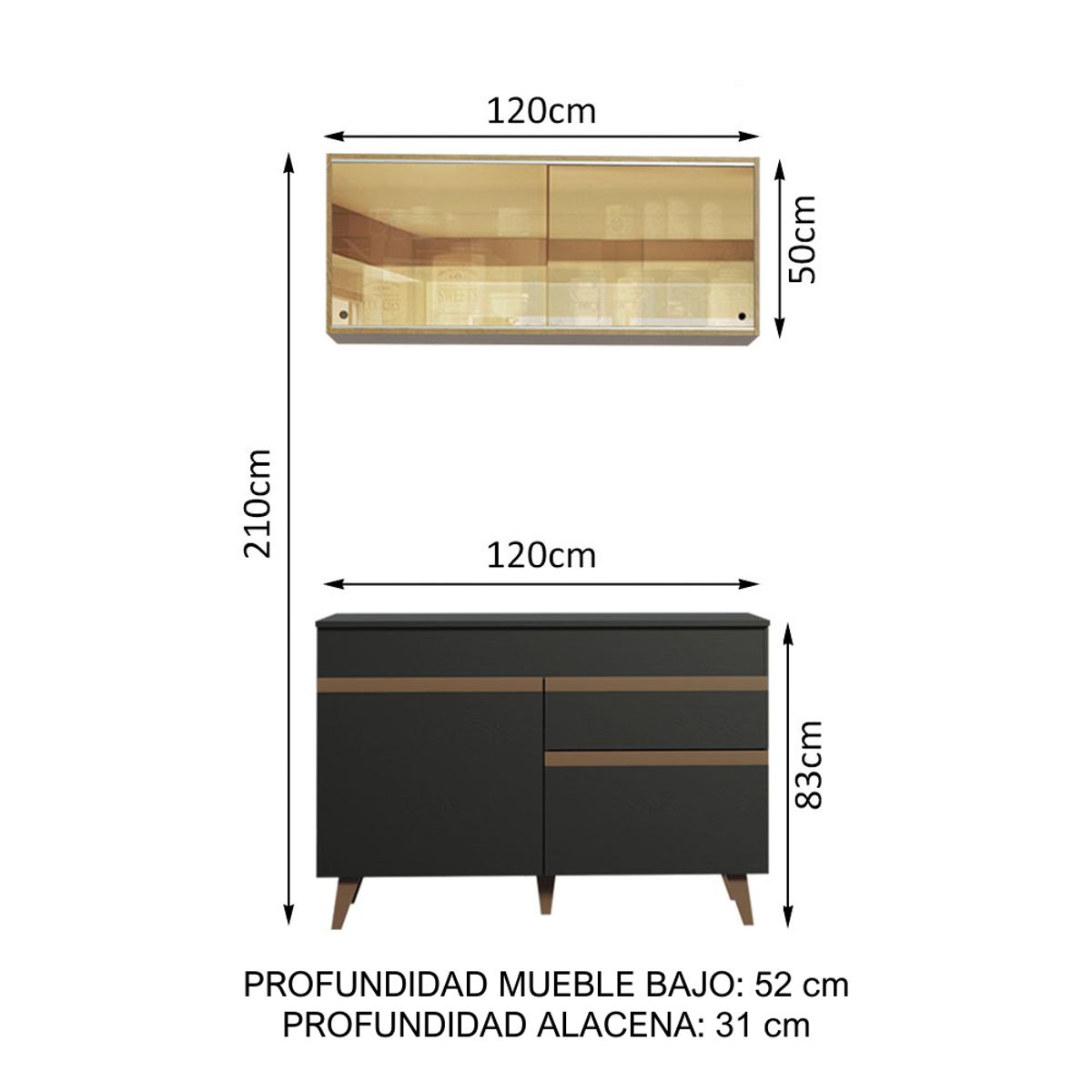 MADESA - Mueble de Cocina Integral Reims 120 cm - Con Encimera 01