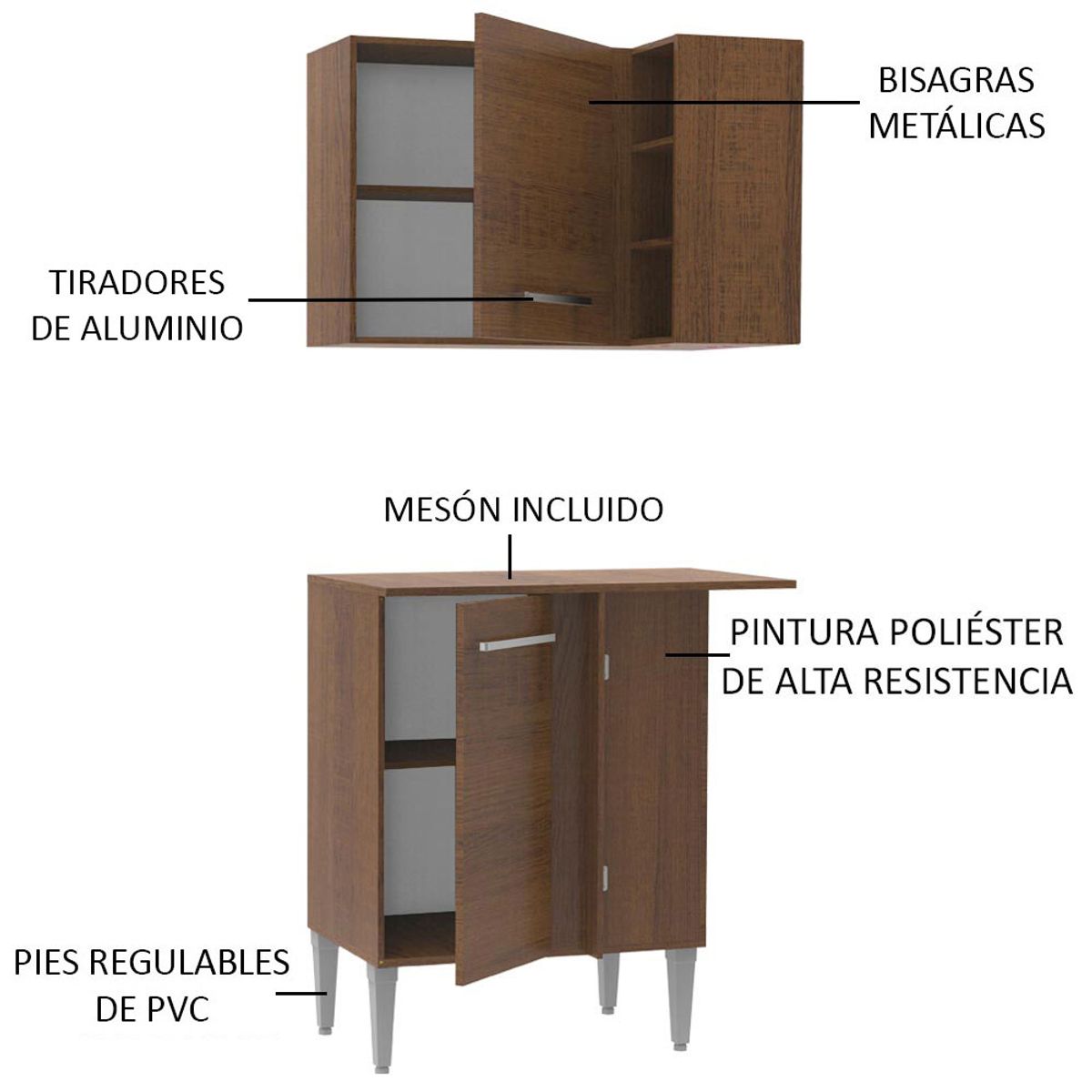 MADESA - Kit 2 Muebles de Cocina Alacena y Mostrador de Esquina Emilly