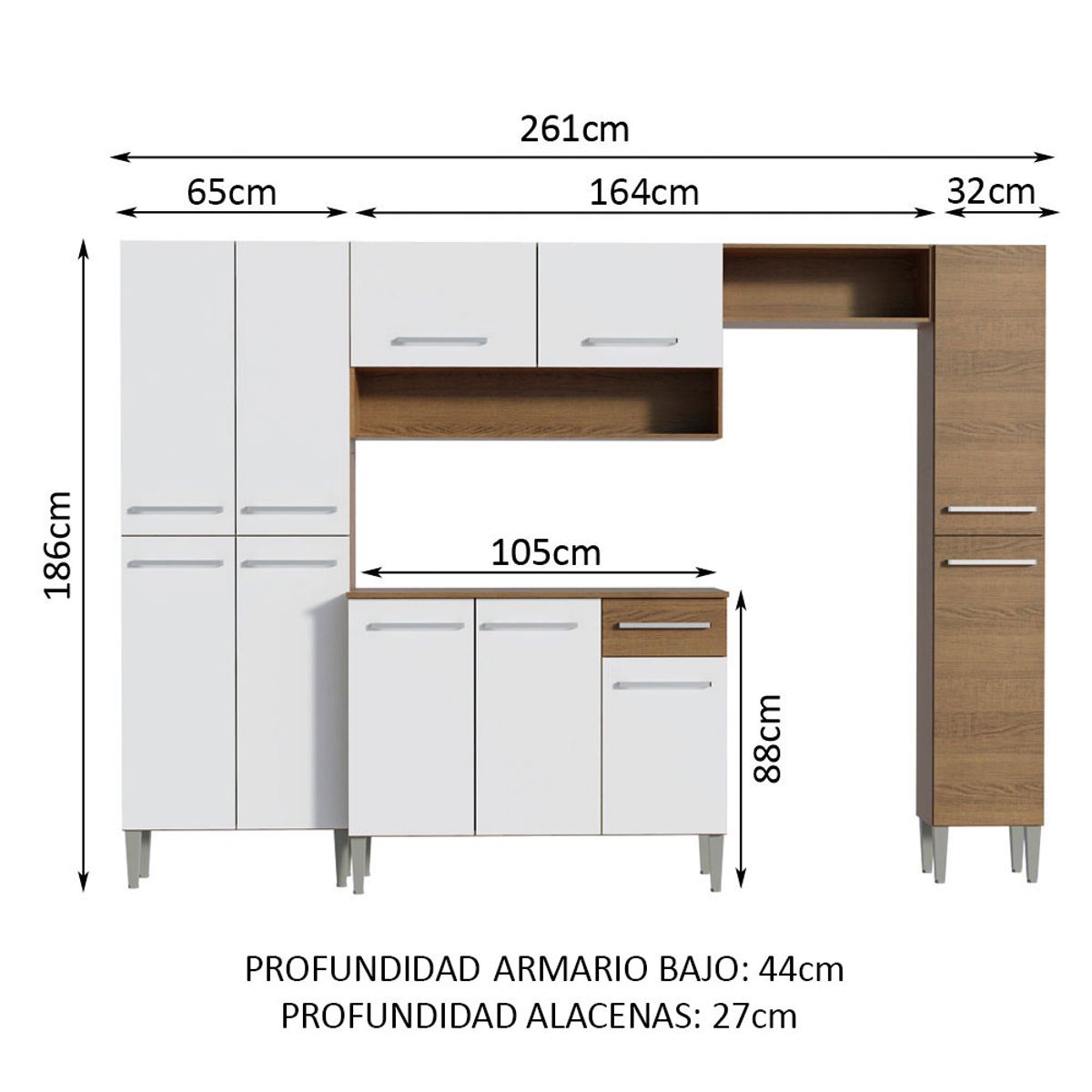 MADESA - Mueble de Cocina Integral Emilly Hit 261 cm