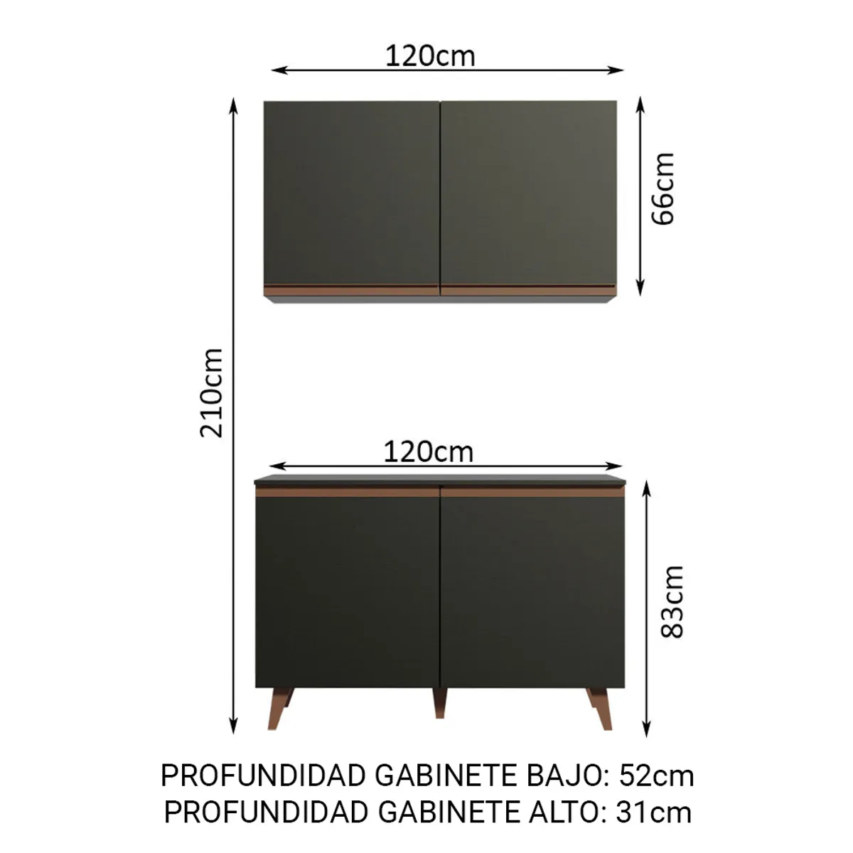 MADESA - Kit 2 Muebles de Cocina Alacena y Mostrador Reims 120 cm